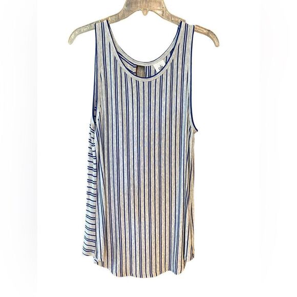 Cabi Sz M Blue Gray Stripe Long Relaxed fit Comfortable Semi-Open Back Tank Top - Picture 1 of 6